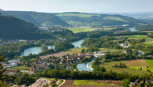 Zusammenfluss von Aare, Reuss und Limmat im Kanton Aargau (Foto: Andreas Gerth/BAFU).