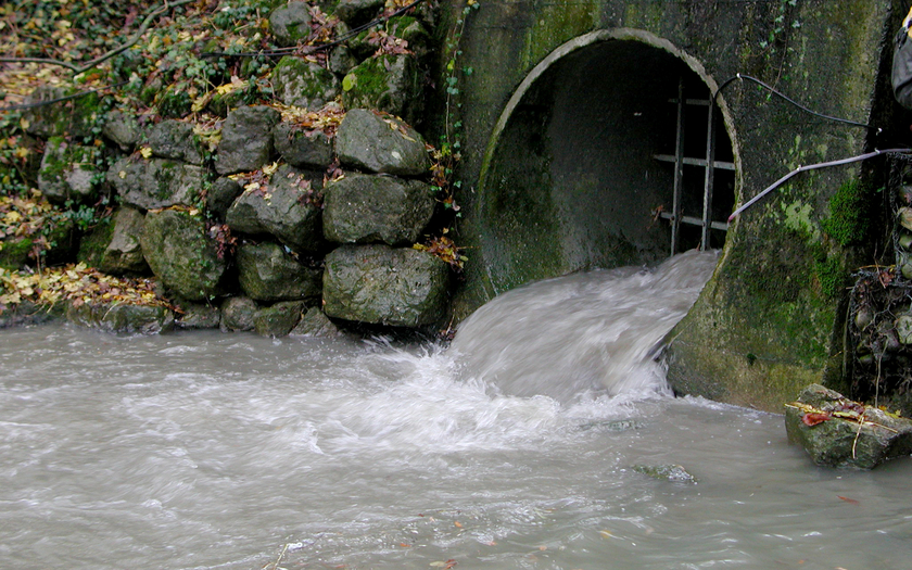 Ein typischer Mischwasserüberlauf, bei dem Regenwasser und häusliches Abwasser in die Gewässer geleitet werden muss, um die Kanalisation zu entlasten (Foto: Oekotoxzentrum).