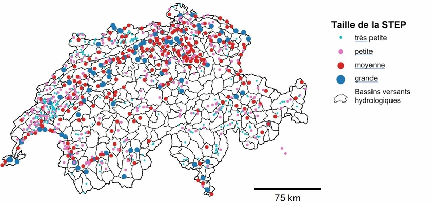 La plupart des stations d’épuration et les plus grosses sont situées là où le besoin en eau est le plus fort (Graphique: Eawag).