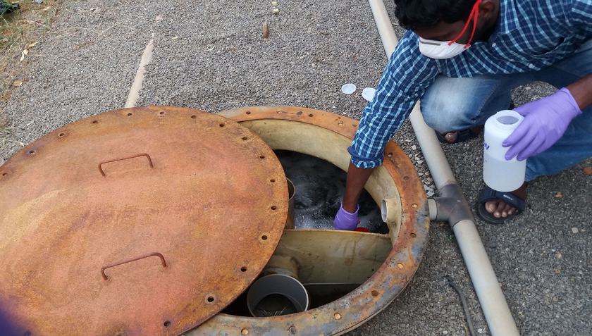 Wastewater sampling at a treatment plant in Tamil Nadu (Photo: IIT Madras).