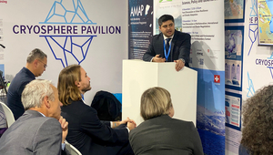 Tural Aliyev in the Cryopshere Pavilion at the COP29 in Baku, Azerbaijan (Photo: Eawag).